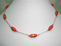 1930s Red Venetian Glass Wedding Cake Bead Rolled Gold Link Necklace