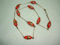 1930s Red Venetian Glass Wedding Cake Bead Rolled Gold Link Necklace