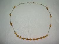 1930s Delicate Rolled Gold Link Amber Crystal Glass Bead Necklace 