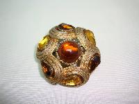 Vintage 50s Big Signed Sphinx Amber and Citrine Diamante Domed Brooch