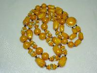 Vintage 50s Stunning 2 Row Amber & Gold Lucite Lustre Bead Necklace