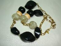 Signed Jaeger Contemporary Chunky Black Taupe Bead Gold Chain Necklace