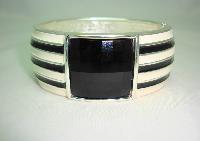 Classy Wide Black and Cream Enamel Black Lucite Cuff Clamper Bangle
