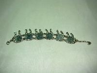 50s Style Wide Turquoise Blue Dangle Drop Ornate Link Silver Bracelet