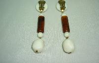 Vintage 40s Retro Cream & Amber Lucite Dangle Drop Clip On Earrings