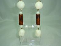 Vintage 40s Retro Cream & Amber Lucite Dangle Drop Clip On Earrings