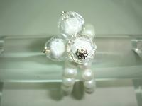 Fab 2 Row Glass White Faux Pearl Bead and Lucite Stretch Bracelet 