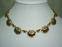 Vintage 50s Toledoware Damascene Shell Design Link Gold Necklace