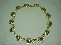 Vintage 50s Toledoware Damascene Shell Design Link Gold Necklace