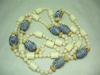 Fabulous Contemporary Chunky Cream Lucite and Navy Bead Long Necklace 