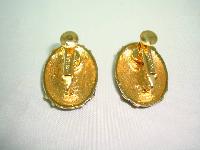 Vintage 80s Signed Napier Black Enamel and Gold Oval Clip On Earrings