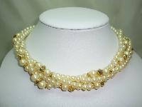 1980s Glass Faux Pearl Bead Gold Torsade Twist Necklace Made in Italy