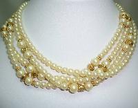 1980s Glass Faux Pearl Bead Gold Torsade Twist Necklace Made in Italy