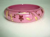 Designer Zsiska Pink Gold and Red Flowers Birds Clear Lucite Bangle
