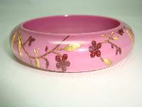 Designer Zsiska Pink Gold and Red Flowers Birds Clear Lucite Bangle