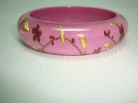 Designer Zsiska Pink Gold and Red Flowers Birds Clear Lucite Bangle