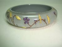 Designer Zsiska Grey Gold and Purple Flowers Birds Clear Lucite Bangle