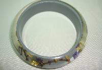 Designer Zsiska Grey Gold and Purple Flowers Birds Clear Lucite Bangle