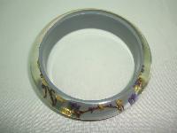 Designer Zsiska Grey Gold and Purple Flowers Birds Clear Lucite Bangle