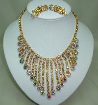Vintage 50s Amazing AB Diamante Festoon Bib Drop Necklace and Earrings