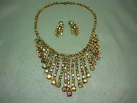Vintage 50s Amazing AB Diamante Festoon Bib Drop Necklace and Earrings