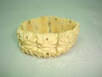 Vintage 30s Art Deco Intricate Carved Bone Fancy Link Stretch Bracelet