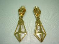 Signed Swarovski Red and Clear Crystal Dangle Gold Clip On Earrings 