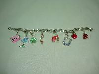Fabulous Enamel and Diamante Silvertone Charm Bracelet 8 Super Charms