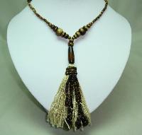 Vintage Art Deco Brown Amber Glass Bead FlapperTassel Sautoir Necklace