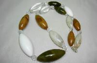 Chunky Green Taupe White and Amber Marble Effect Lucite Bead Necklace