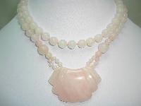 Pretty Real Rose Pink Quartz Smooth Bead Long Necklace Large Pendant