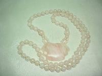 Pretty Real Rose Pink Quartz Smooth Bead Long Necklace Large Pendant
