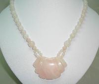 Pretty Real Rose Pink Quartz Smooth Bead Long Necklace Large Pendant