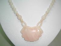 Pretty Real Rose Pink Quartz Smooth Bead Long Necklace Large Pendant