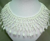 1950s Wide White Glass Bead Lattice Work Cleopatra Collar Necklace Wow