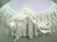 1950s Wide White Glass Bead Lattice Work Cleopatra Collar Necklace Wow