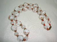 Vintage 30s Venetian Sommerso White and Gold Art Glass Bead Necklace 