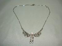 Vintage 50s Charming Pink AB Diamante Rhinestone Bow Drop Necklace