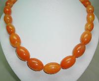 Vintage 70s Long Chunky Orange Lucite Marble Effect Bead Necklace Fab!