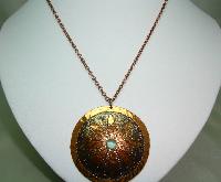 1960s Signed Moda Designer Large Copper Flower Pendant and Earrings