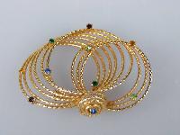 Vintage 50s Modernist Large Gold Swirl Multi Coloured Diamante Brooch
