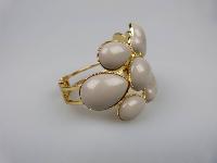 Fabulous Wide Chunky Grey Clamper Cuff Goldtone Hinged Bangle Bracelet