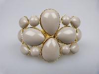 Fabulous Wide Chunky Grey Clamper Cuff Goldtone Hinged Bangle Bracelet