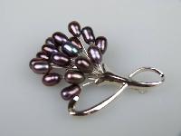 Beautiful Real Black Freshwater Pearl Flower Spray Figural Brooch