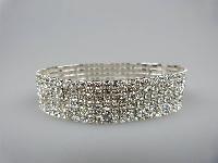Glamorous Vintage 50s Style Wide Sparkling Diamante Stretch Bracelet