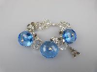 Fab Chunky Blue Bead Crystal Glass Sparkling Diamante Charm Bracelet