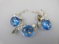 Fab Chunky Blue Bead Crystal Glass Sparkling Diamante Charm Bracelet