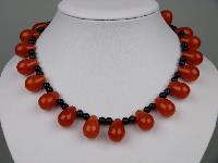 Amazing Teardrop Shaped Cornelian Bead and Black Glass Collar Necklace