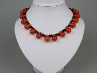 Amazing Teardrop Shaped Cornelian Bead and Black Glass Collar Necklace