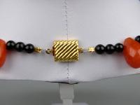 Amazing Teardrop Shaped Cornelian Bead and Black Glass Collar Necklace